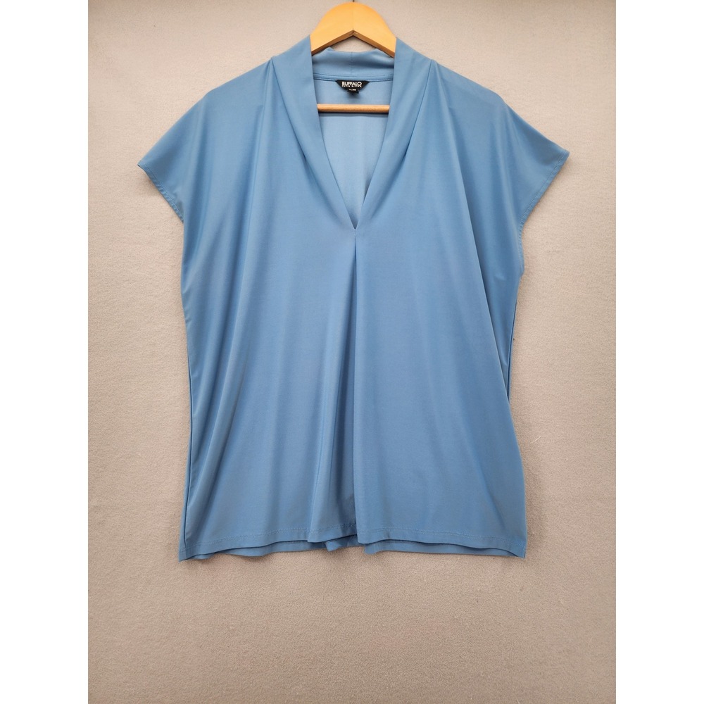 Buffalo David Bitton Blue V-Neck Shawl Collar Blouse‎ XL Short Sleeve Knit Top